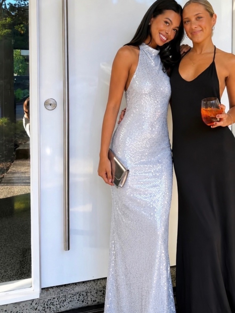 Peppermayo Blue Silver Sequin Halter Neck Backless Maxi Dress